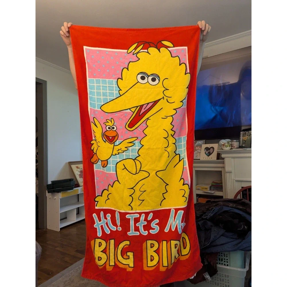 Vintage 1990's Franco Big Bird Sesame Street Beach Towel Printed In USA